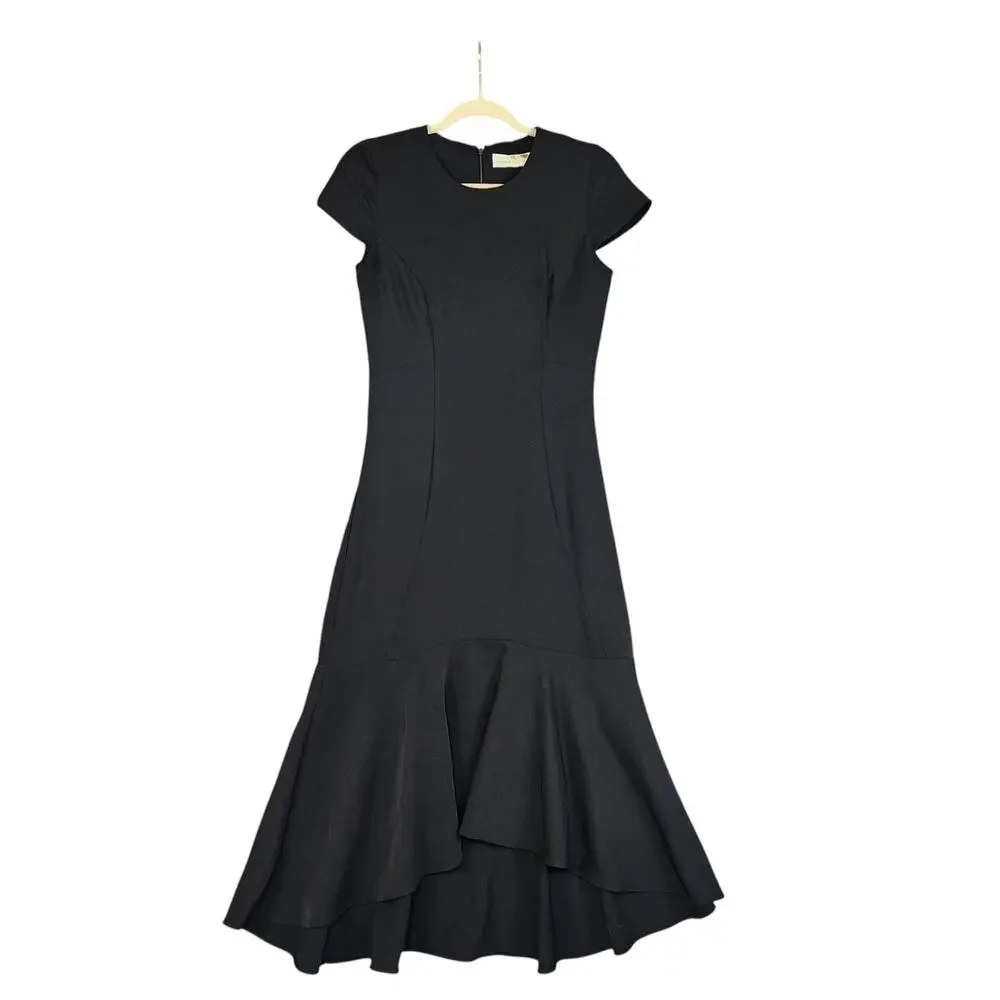 Amanda Uprichard Womens Evalina Dress Size Small Black Flounce Hem Midi‎ LBD